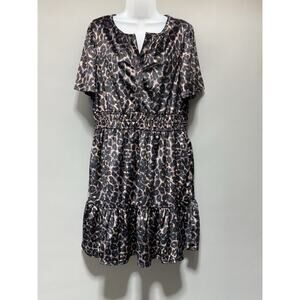 French Connection Women's Leopard Velvet Dress Size XXL NWT V-Neck Elastic Waist